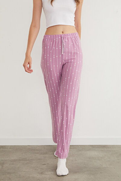 Fulla Moda Çizgili Süet Pijama Altı