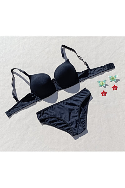 siyalife Hollow Covered Underwire Unpadded Bra and Panty Underwear Set (Hollow)