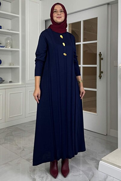 Rabia Şamlı Yaprak Triko Elbise Lacivert