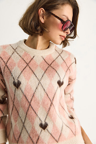 Bianco Lucci Women's Diamond Patterned Heart Jacquard Knitwear Sweater 9032 60283516