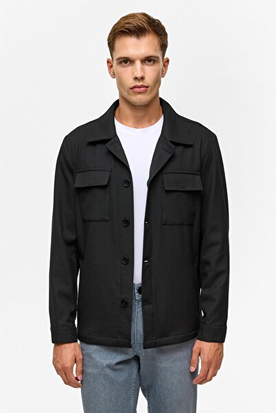 SÜVARİ Siyah Slim Desenli Klasik Yaka Mont