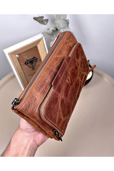 Fil Deri Genuine Leather Zippered Men's Handbag with Grip Strap 2113