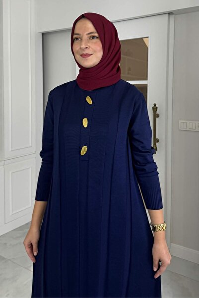 Rabia Şamlı Yaprak Knitwear Dress Navy Blue