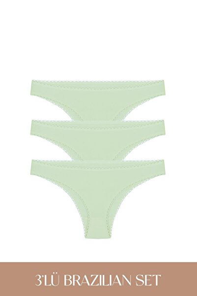 Feu De Elu Set de 3 chiloți din bumbac mentă Cotvie Brazillian