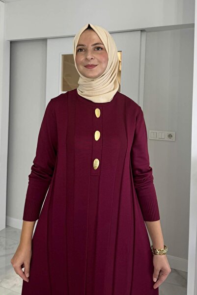 Rabia Şamlı Yaprak Knitwear Dress Burgundy