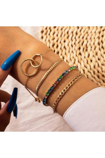 Pursehuit Set de 4 brățări, aurii, cu pietre multicolore, Sidney C1 OUT
