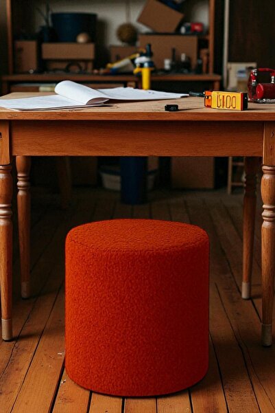 Zinnet Design Floransa Yumuşak Teddy Peluş Kumaş Silindir Bench Puf Makyaj Masası Pufu Tabure