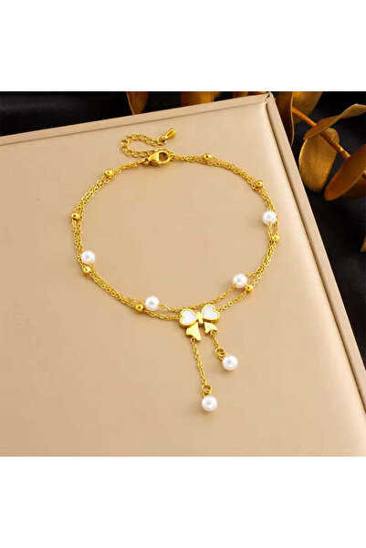 Pursehuit Brățară de gleznă, aurie, din oțel inoxidabil, suflată cu aur de 18...