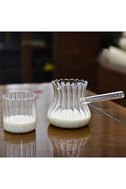 teknotrust Isıya Dayanıklı Cam Cezve Şeritli Beyaz, şık ve dayanıklı mutfak gereci