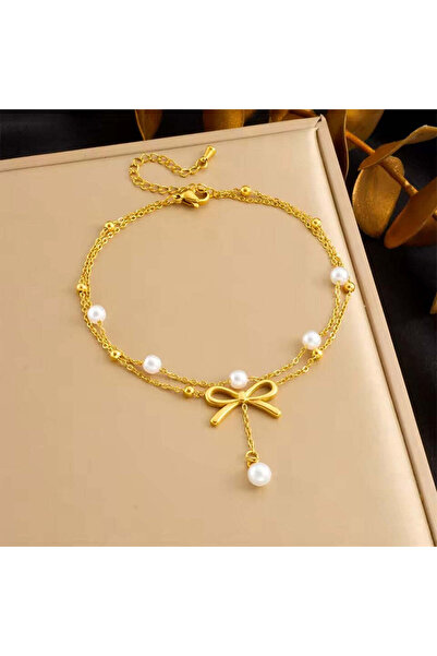 Pursehuit Brățară de gleznă, aurie, din oțel inoxidabil, suflată cu aur de 18...