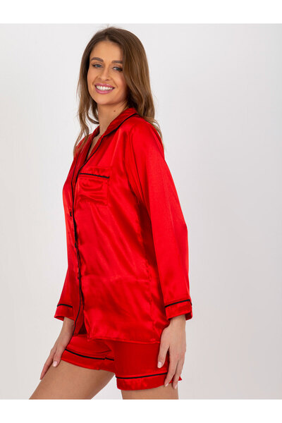 OEM Women's red satin pajamas with shorts and shirt - L/XL
