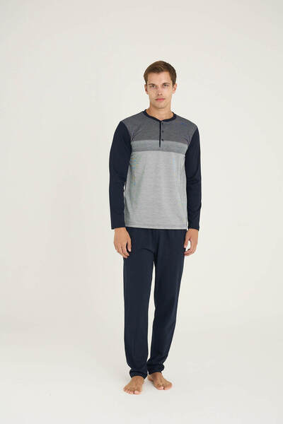 KLY Men's Midi Collar Pajama Set Comfortable Sleep Stylish Design