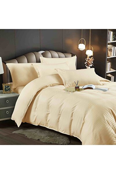JOJO HOME Double bed linen, Deluxe fine damask, 6 pieces, Cream Yellow