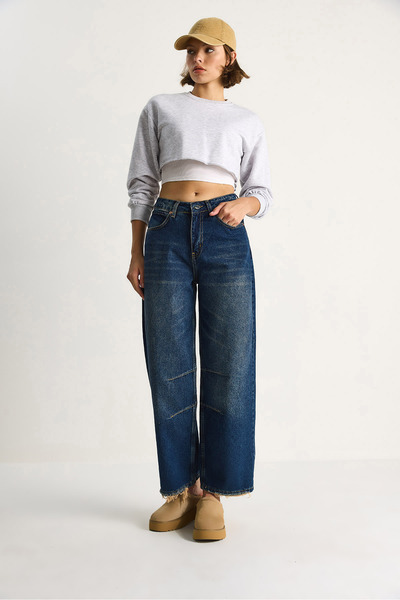 Bianco Lucci Women's Baggy Fit High Waist Straight Leg Denim Pants 5287 60284108