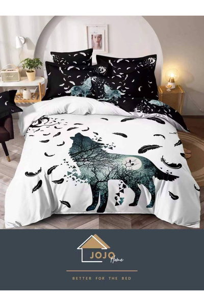 JOJO HOME Finet 3D Bed Linen with 2 Sides, 6 Pieces, Double Bed, Wolf