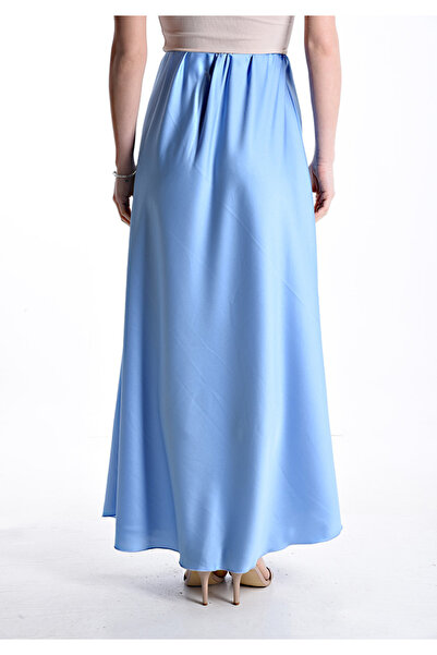 OEM Fustă lungă elegantă din satin - Albastru deschis
