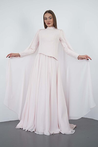 Niessa Butik Korsajlı Şifon pelerinli Sade düz Abiye