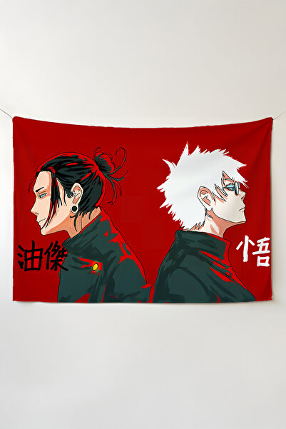 Charmbi Jujutsu Kaisen Yatay Duvar Örtüsü – Anime Temalı Kaliteli Kumaş Oda Dekoru Tapestry Duvar Halısı
