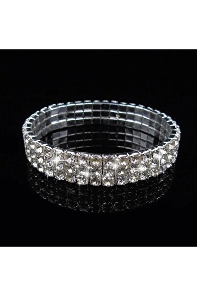 Pursehuit Βραχιόλι σε ασημένιο χρώμα, με πέτρες, σε λάστιχο, Almida C1