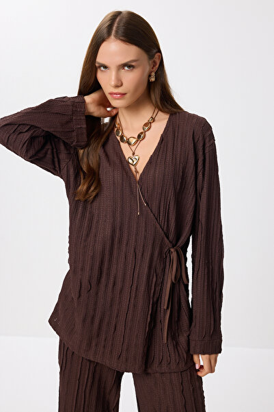 Lovelyİstanbul Dokulu Alt-Üst Örme Takım LAN0067 KAHVERENGİ