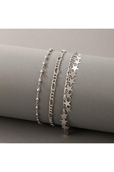 Pursehuit Set de 3 brățări, culoare argintie, cu steluțe, Sinaida C2