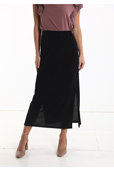 OEM Fustă longuette cu elastic și crep - Negru