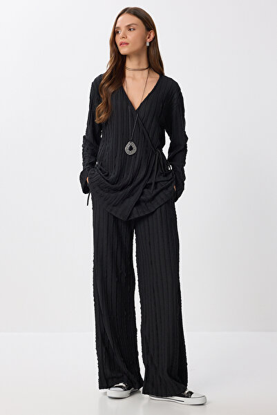 Lovelyİstanbul Dokulu Alt-Üst Örme Takım LAN0067 SİYAH