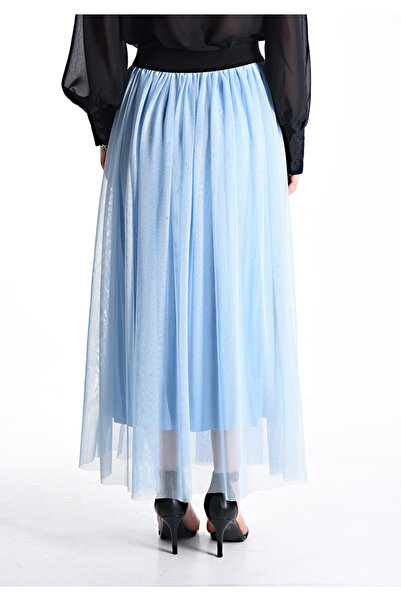 OEM Fustă lungă din tul cu talie elastică - Albastru deschis