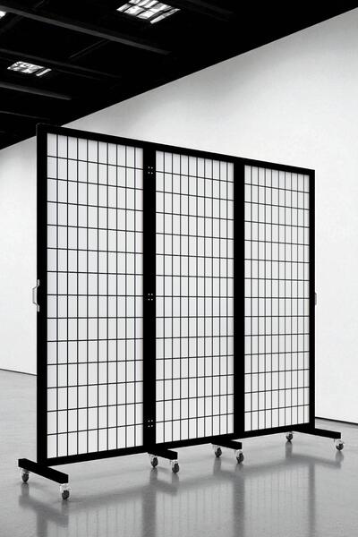 Fupe Shop Siyah Japon Stil Tekerlekli Ahşap Paravan Seperatör Oda Bölme