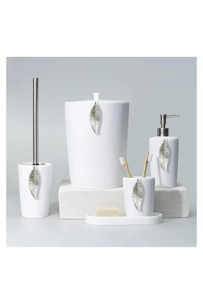 Magic Home طقم حمام سليم ديكور بتصميم الأوراق باللون الأبيض والفضي