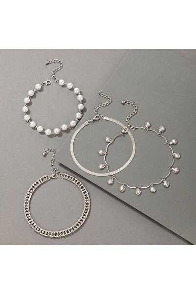 Pursehuit Set de 4 brățări, culoare argintie, cu perle și pietre, Simonie C2