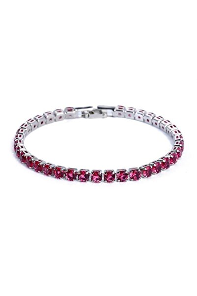 Pursehuit Brățară tenis, culoare argintie, cu pietre de zirconiu roz, Hugo C1