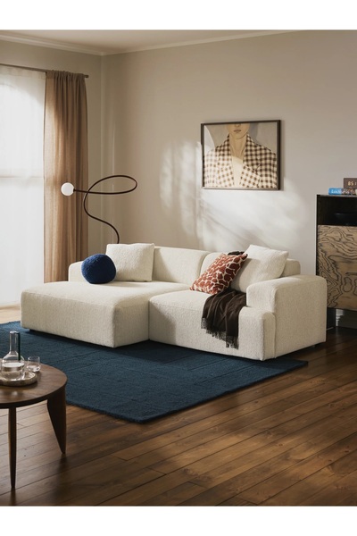 S Home Design Concept Molly Mini 2 Modül Kanepe Köşe Koltuk, Sol Köşe, Beyaz Teddy 210x145 cm (Pati Dostu)