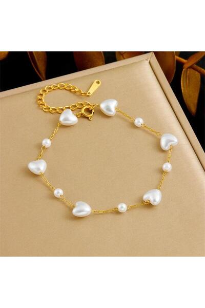 Pursehuit Brățară aurie, din oțel inoxidabil, suflată cu aur de 18k, cu perle...