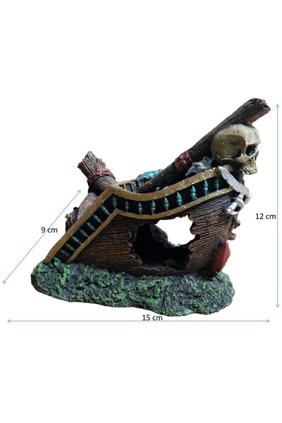 AMORE Akvaryum için İthal Delikli Küçük Korsan Gemi Kalıntısı Aksesuar 15cm