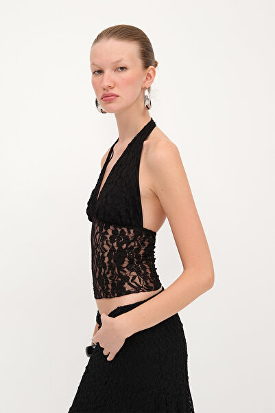 Addax Boyundan Geçmeli Dantelli Bluz A0534