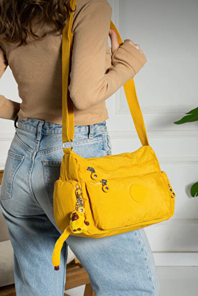 Sanmorris Çok Cepli Çapraz Askılı Kadın Omuz Çantası Orta Boy Günlük HV3007 Hardal