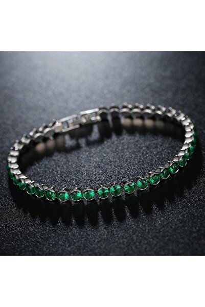 Pursehuit Brățară tenis de culoare argintie cu pietre de zirconiu verde, Hald...