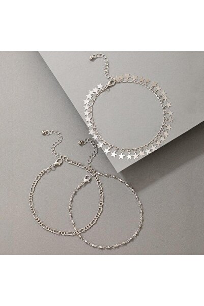 Pursehuit Set de 3 brățări, culoare argintie, cu steluțe, Sinaida C2