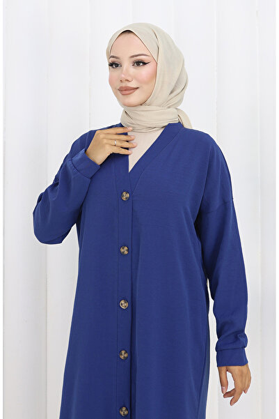 sefamerve Buttoned Cardigan and Trousers Two-Piece Set 0138-08 Navy Blue