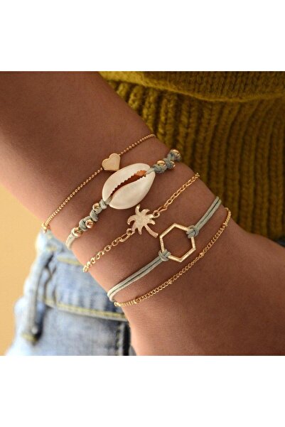 Pursehuit Set de 5 brățări aurii, cu scoică și palmier, Tullik C1