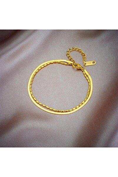 Pursehuit Brățară aurie, din oțel inoxidabil, suflată cu aur de 18k, în 2 str...