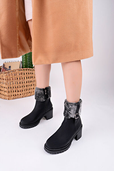 McDark Women's Black Fur Boots High Heel