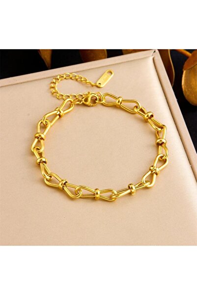 Pursehuit Brățară aurie, din oțel inoxidabil, suflată cu aur de 18k, cu zale ...