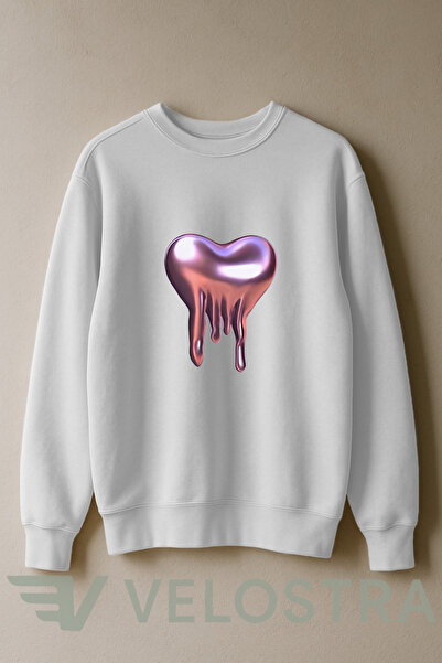 Velostra Hanorac unisex Eriyen Kalp cu imprimeu 3 İplik İçinde Şah cu căptușeală din fleece i guler rotund