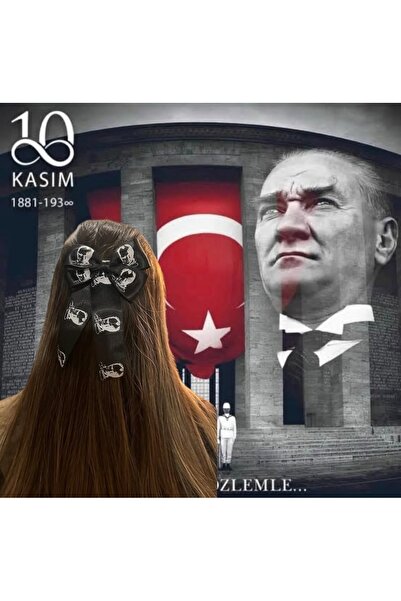 Buki'nin Atölyesi Ataturk Themed Double Layer Ribbon Automatic Hair Clip
