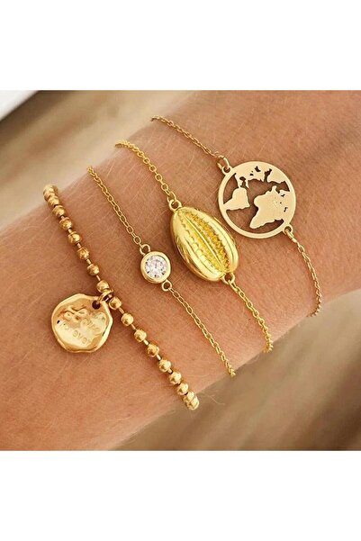 Pursehuit Set de 4 brățări, aurii, cu glob, Perla C5