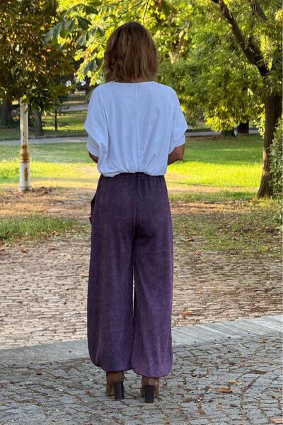 Nevin Kaya Moda Purple Color 100% Cotton Knitwear Baggy Pants