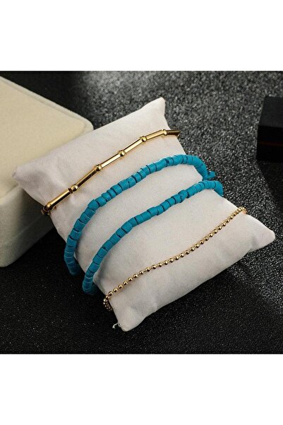 Pursehuit Set de 4 brățări aurii cu mărgele turcoaz, Gaspi C2