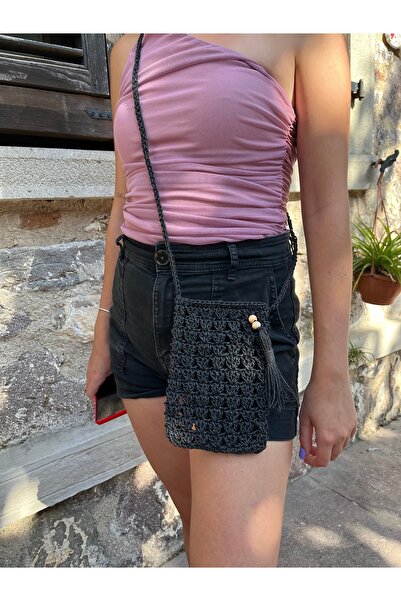 hati . bags Hasır telefonluk Çanta kağit ip çanta siyah